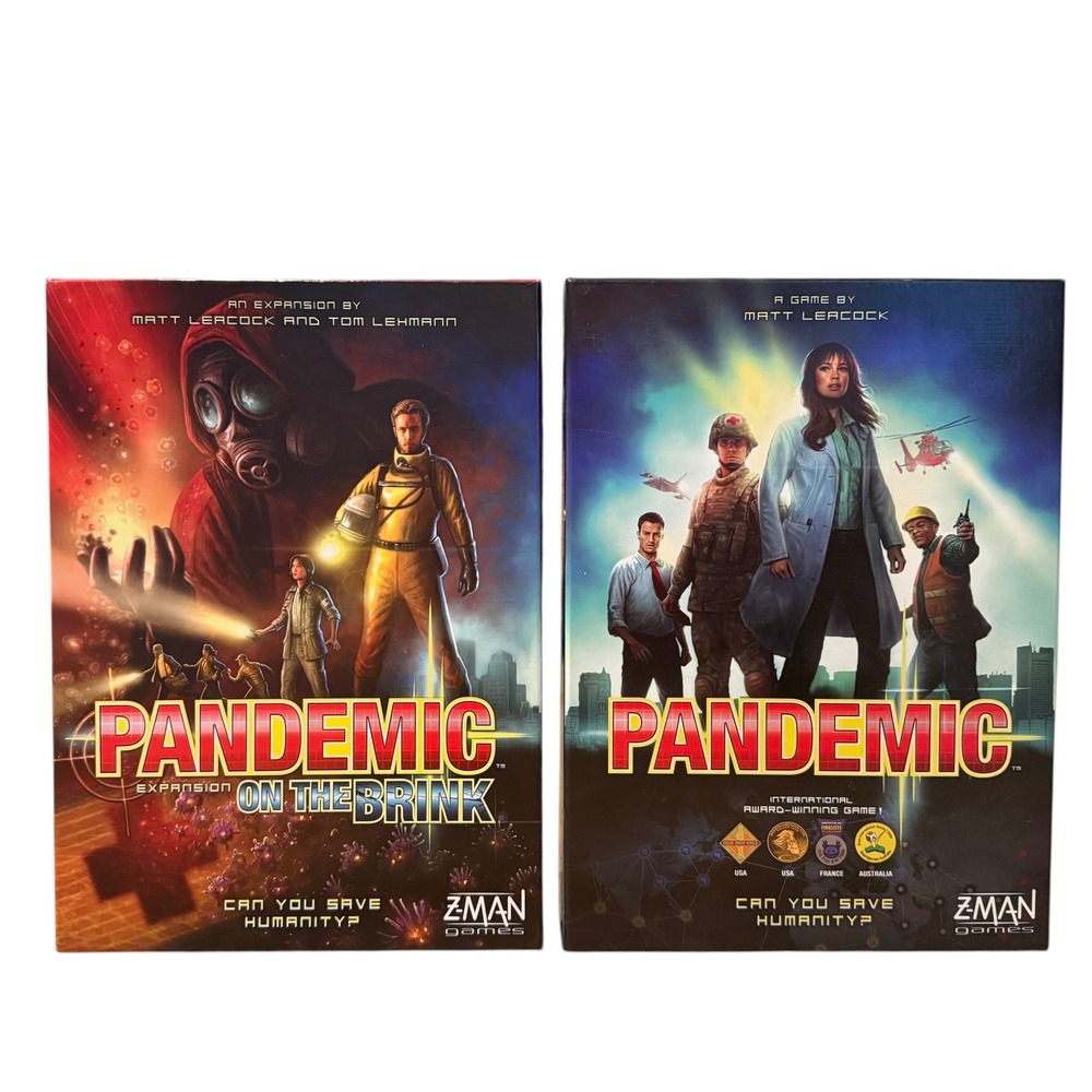 Z-Man Games Pandemic Board Game & On the Brink Expansion Set Blue Red Strategy